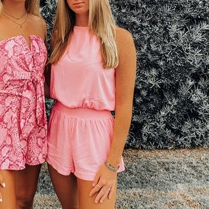 Pink forever21 halter neck romper